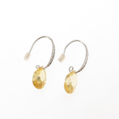 925 Sterling Silver Canary & White C Z Dangle Earrings