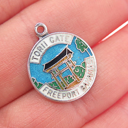 Breadner & Co. 925 Sterling Vintage Enamel Torii Gate Freeport Bahamas Pendant