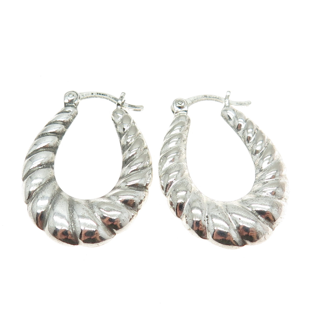 925 Sterling Silver Vintage Modernist Puffy Oval Hoop Earrings