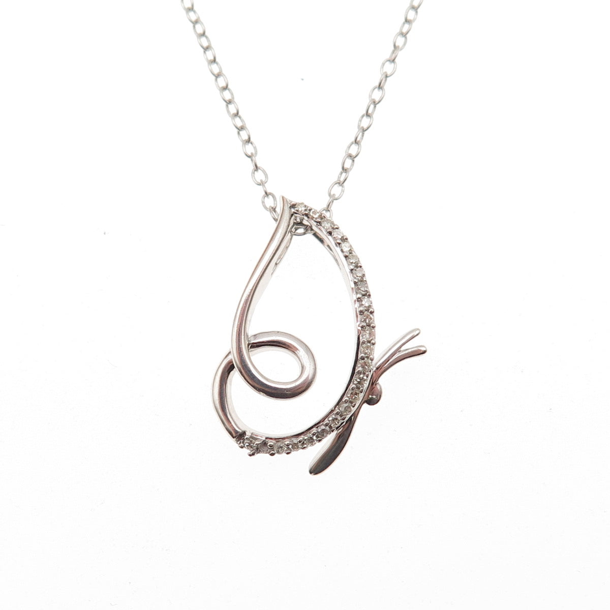 925 Sterling Silver Real Round-Cut Diamond Butterfly Cable Chain Necklace 18"