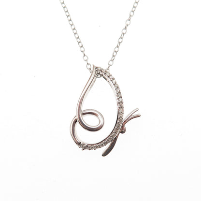 925 Sterling Silver Real Round-Cut Diamond Butterfly Cable Chain Necklace 18"