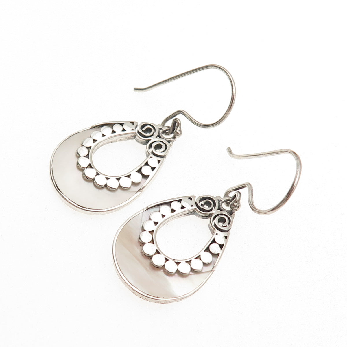 ATI Annika Witt 925 Sterling Vintage Real MOP Modernist Dotted Dangle Earrings