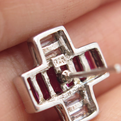 925 Sterling Silver Lab-Created Ruby & C Z "X" Shape Earrings