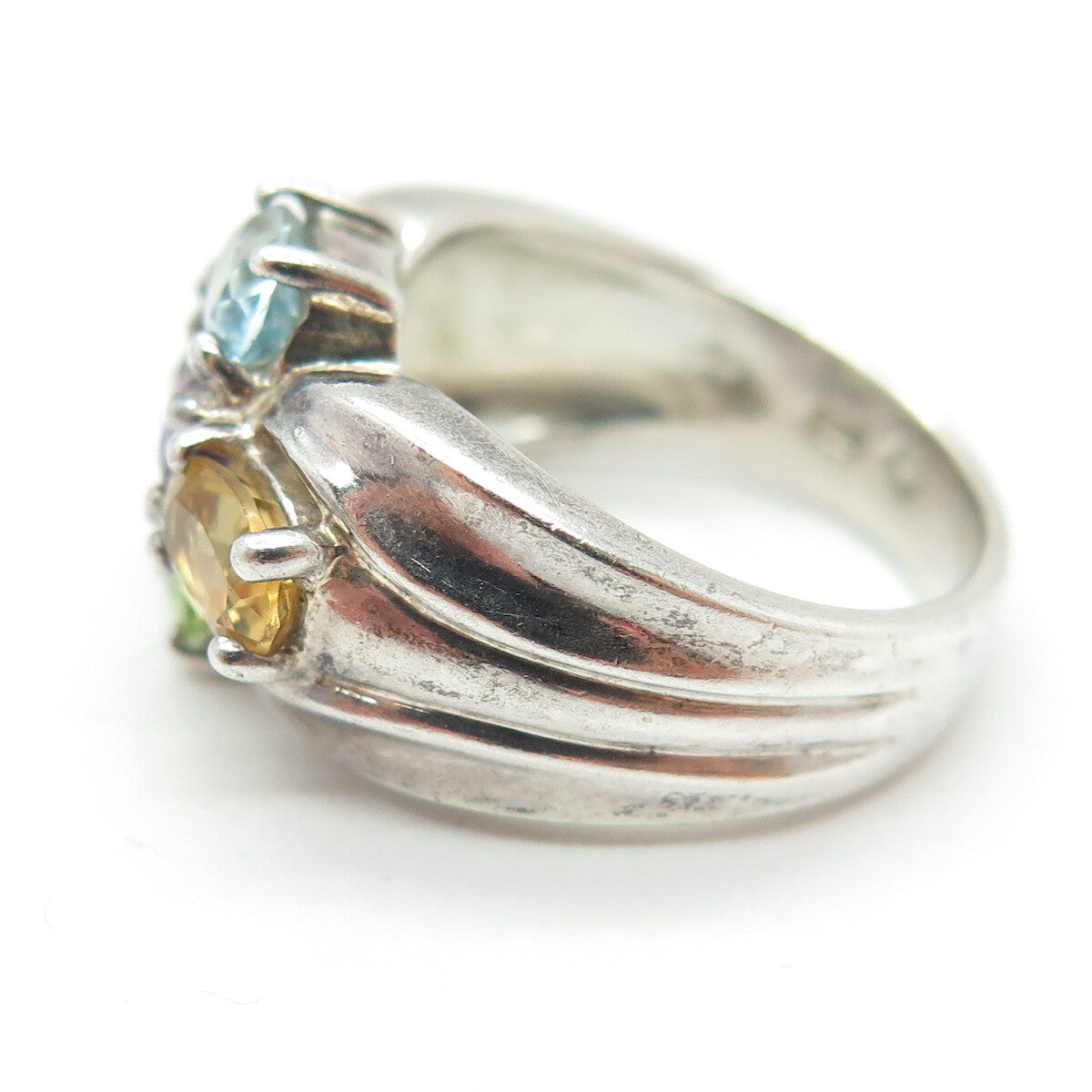 925 Sterling Silver Vintage Real Topaz Amethyst Citrine & Peridot Ring Size 6.25