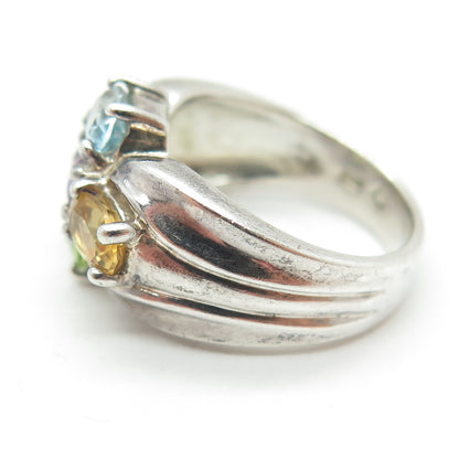 925 Sterling Silver Vintage Real Topaz Amethyst Citrine & Peridot Ring Size 6.25