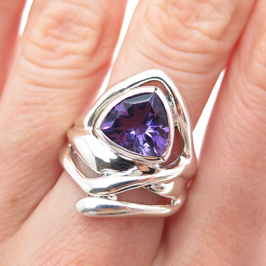 HAGIT GORALI 925 Sterling Silver Vintage Real Amethyst Modernist Ring Size 7.5