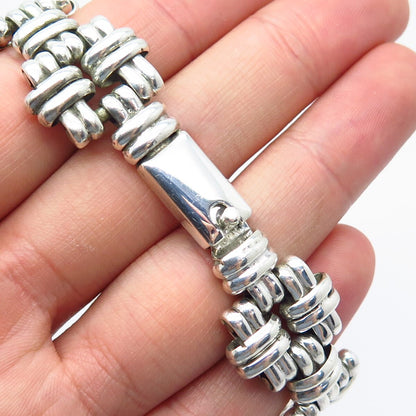 925 Sterling Silver Vintage Ribbed Panel Link Bracelet 7.5"