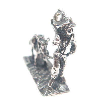 925 Sterling Silver Vintage Gold Miner with Donkey Oxidized 3D Pendant