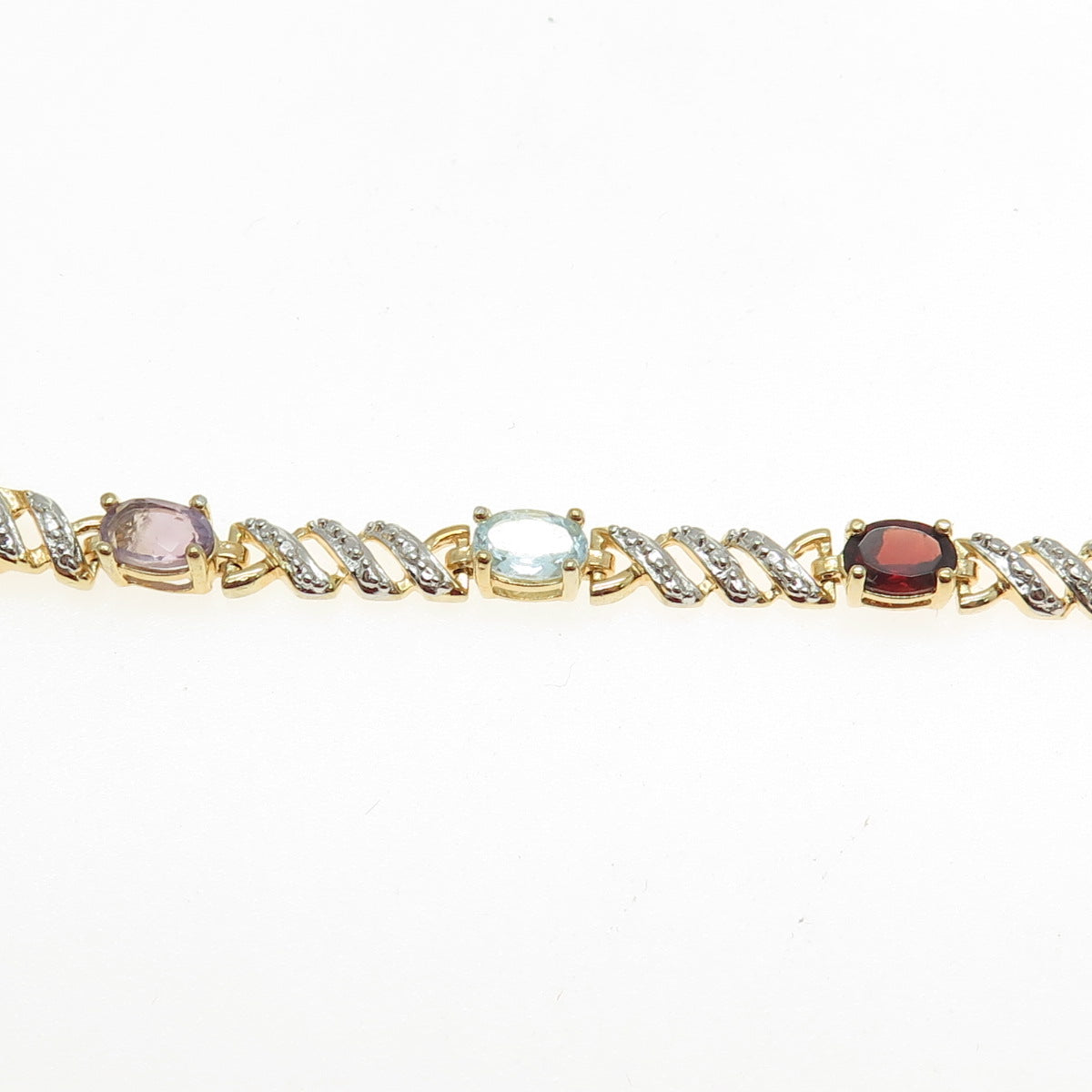 ROSS SIMONS 925 Sterling Silver 2-Tone Multi-Color Gem "X" Link Bracelet 7.25"