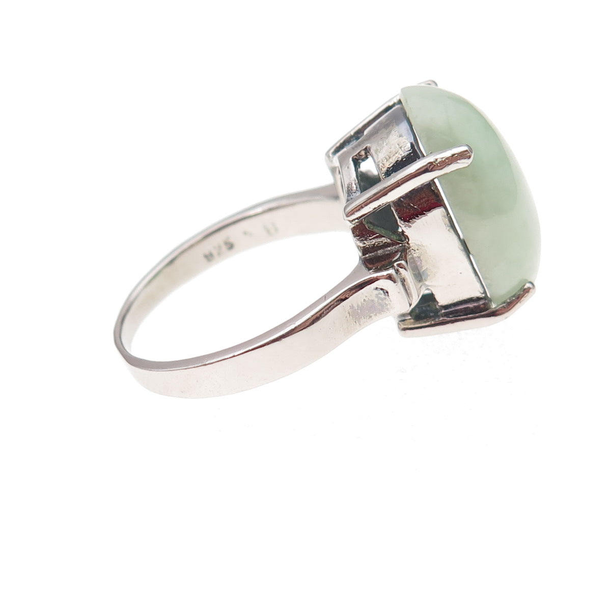 Gold Stone 925 Sterling Silver Vintage Real Cabochon Jade Ring Size 8
