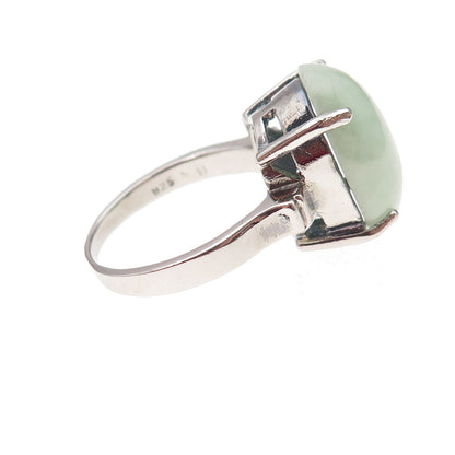 Gold Stone 925 Sterling Silver Vintage Real Cabochon Jade Ring Size 8