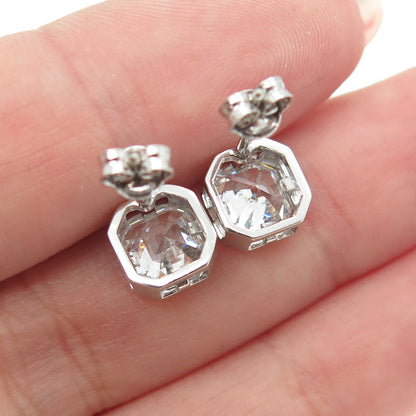 925 Sterling Silver Octagon-Cut Shaped C Z Stud Earrings