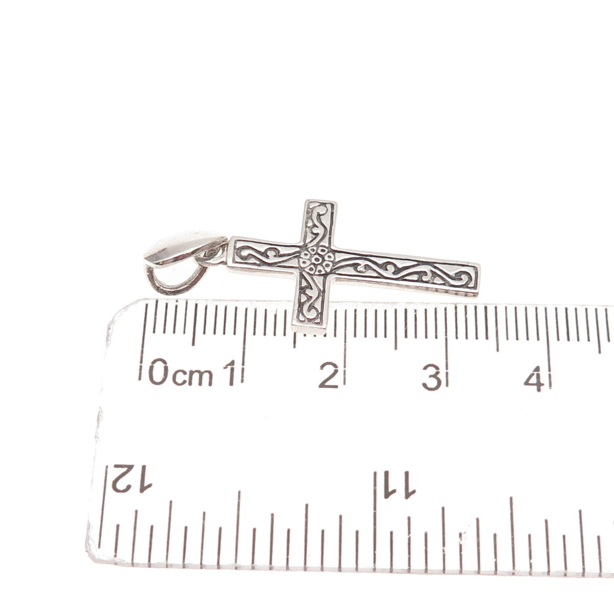 925 Sterling Silver Vintage Floral Ornate Cross Oxidized Charm Pendant