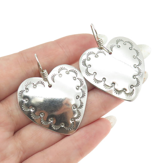 LOU 925 Sterling Silver Vintage Southwestern Heart Tribal Earrings