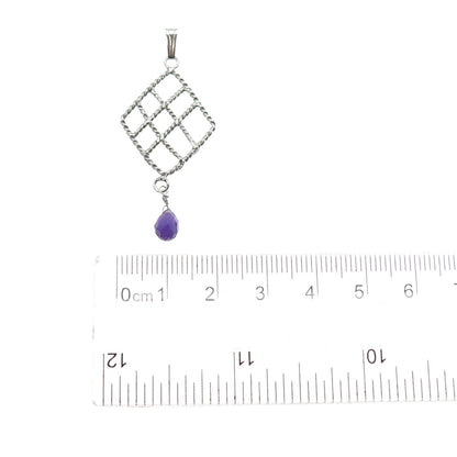 925 Sterling Silver Vintage Real Amethyst Charm Pendant