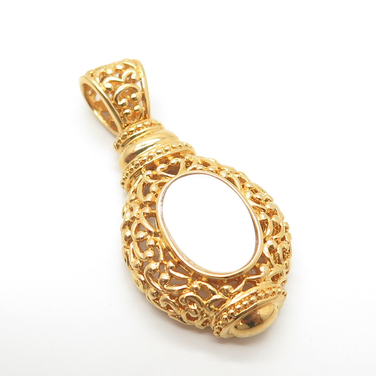 925 Sterling Silver Gold Plated Real Mother-of-Pearl Scroll Heart Pendant