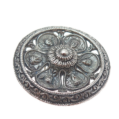 835 Silver Antique Scandinavian King & Cherub Oxidized Pin Brooch