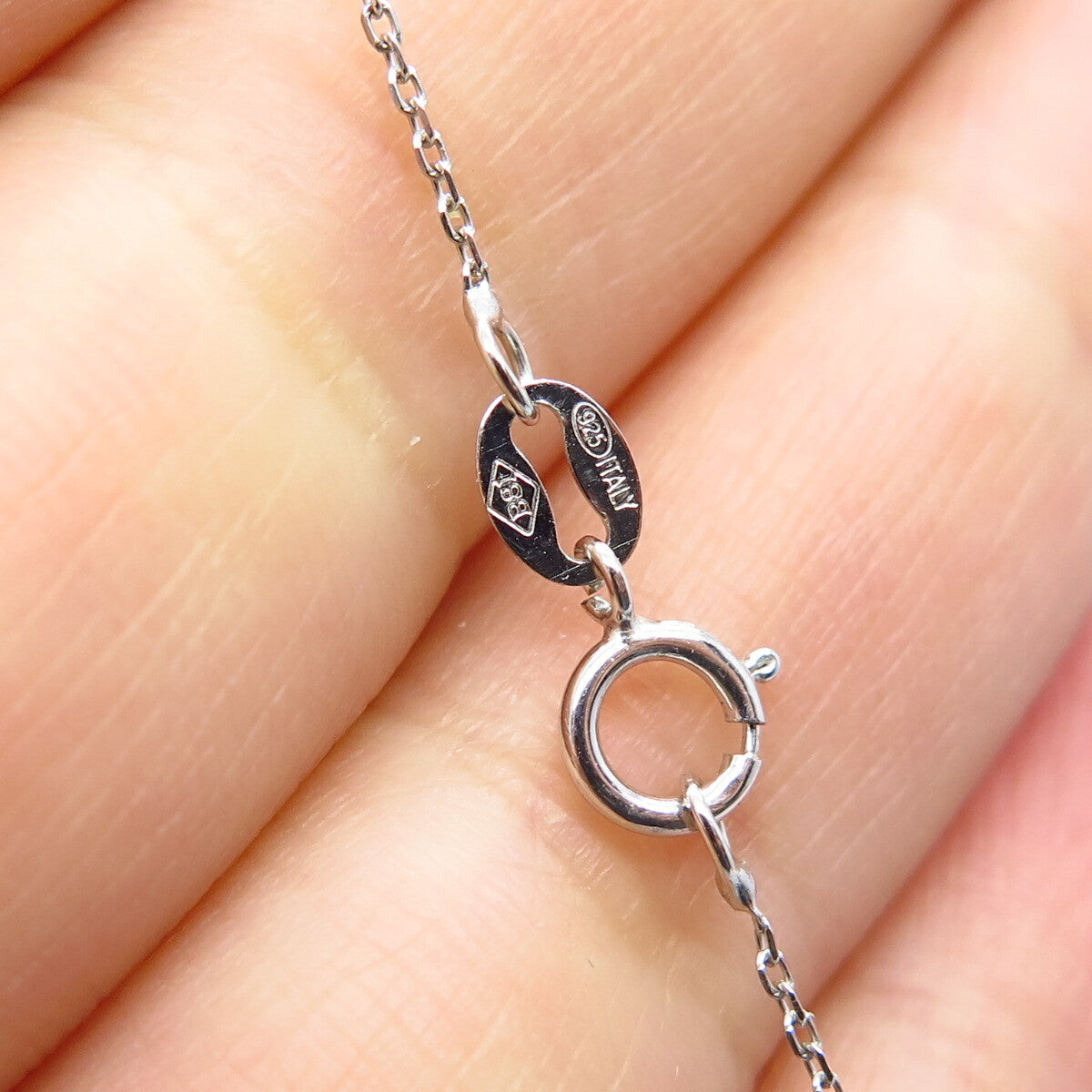 925 Sterling Silver /14K Italy Sun White Diamond Heart Rolo Chain Necklace 17"
