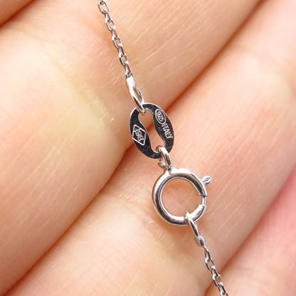 925 Sterling Silver /14K Italy Sun White Diamond Heart Rolo Chain Necklace 17"