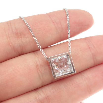 925 Sterling Silver Square-Cut Shaped C Z Rolo Chain Necklace 18"