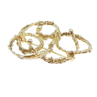 925 Sterling Silver Gold Plated Vintage Nugget Modernist Swirl Pin Brooch