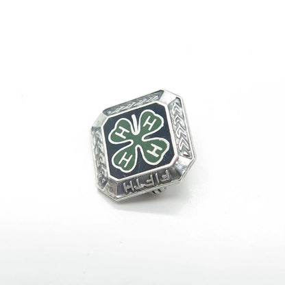 925 Sterling Silver Vintage Metal Illinois Enamel "Fifth" Clover Lucky Brooch