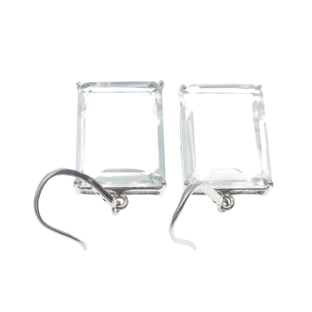 925 Sterling Silver Real Diamond & Emerald-Cut White Topaz Dangle Earrings