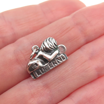 800 Silver Antique Art Deco Lion Monument in Lucerne Oxidized Mini Charm Pendant