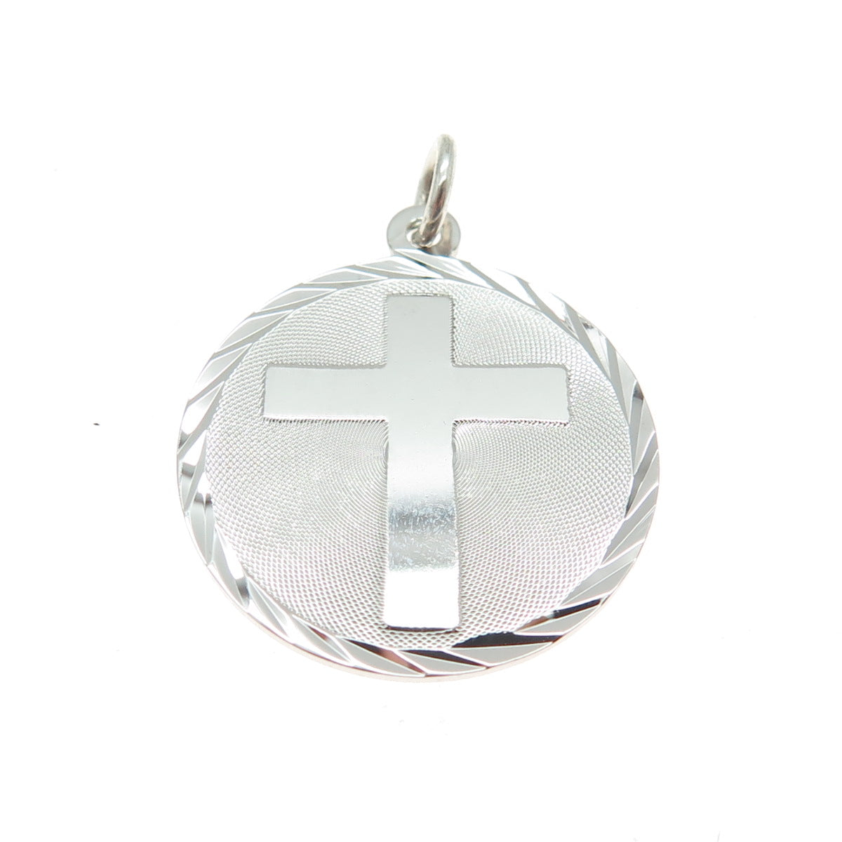 925 Sterling Silver Vintage Cross Religious Round Charm Pendant