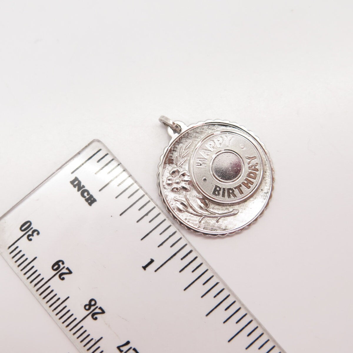 925 Sterling Silver Vintage "Happy Birthday" Floral Pendant