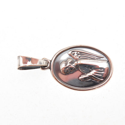 925 Sterling Silver Vintage Italy Praying Angel Oxidized Charm Pendant