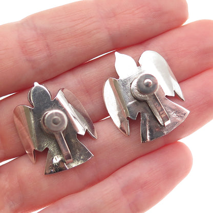 925 Sterling Silver Vintage Mexico Real Jasper Holy Spirit Screw Back Earrings