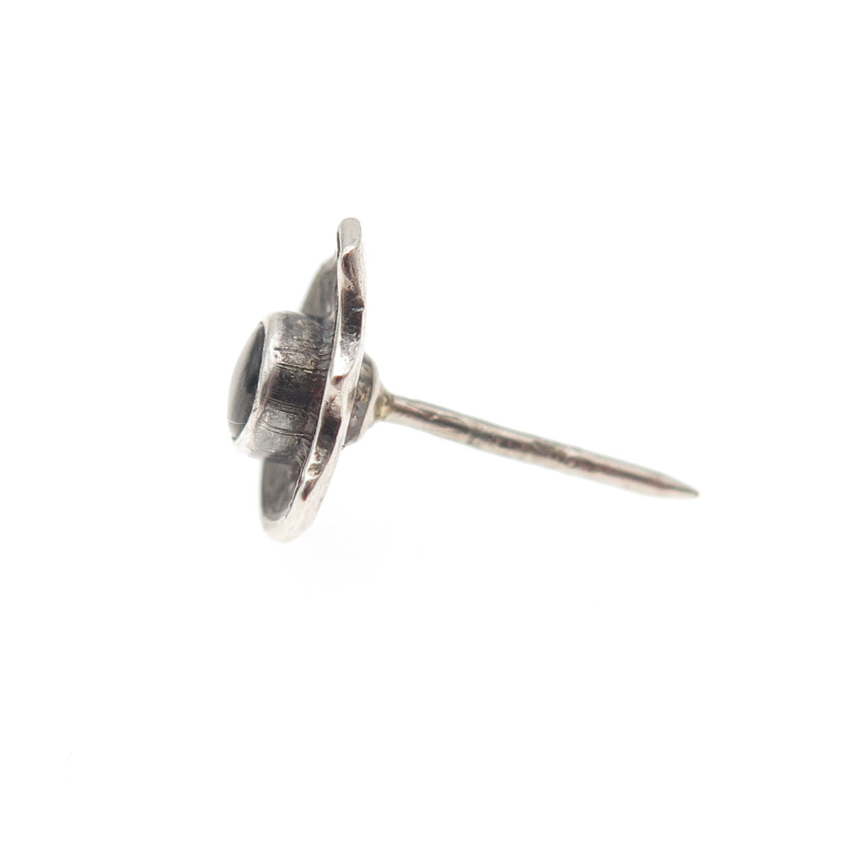 925 Sterling Silver Vintage Real Sapphire Shield Oxidized Tie Tack / Lapel Pin