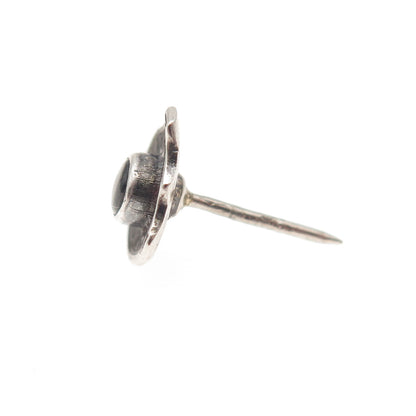 925 Sterling Silver Vintage Real Sapphire Shield Oxidized Tie Tack / Lapel Pin