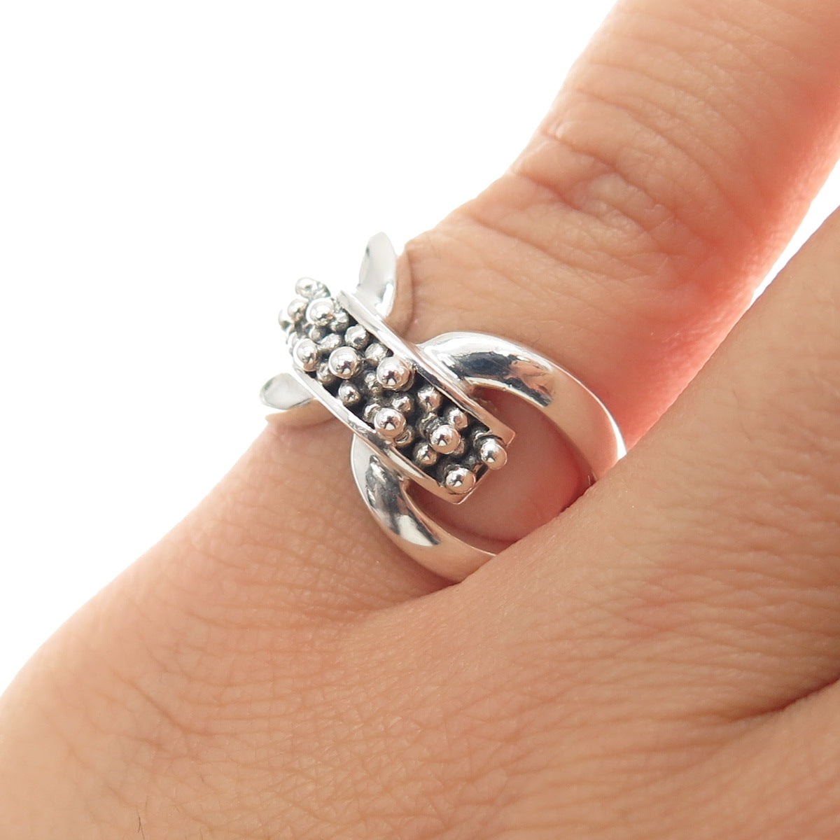 MICHAEL DAWKINS 925 Sterling Silver Modernist Beaded Ring Size 5.25