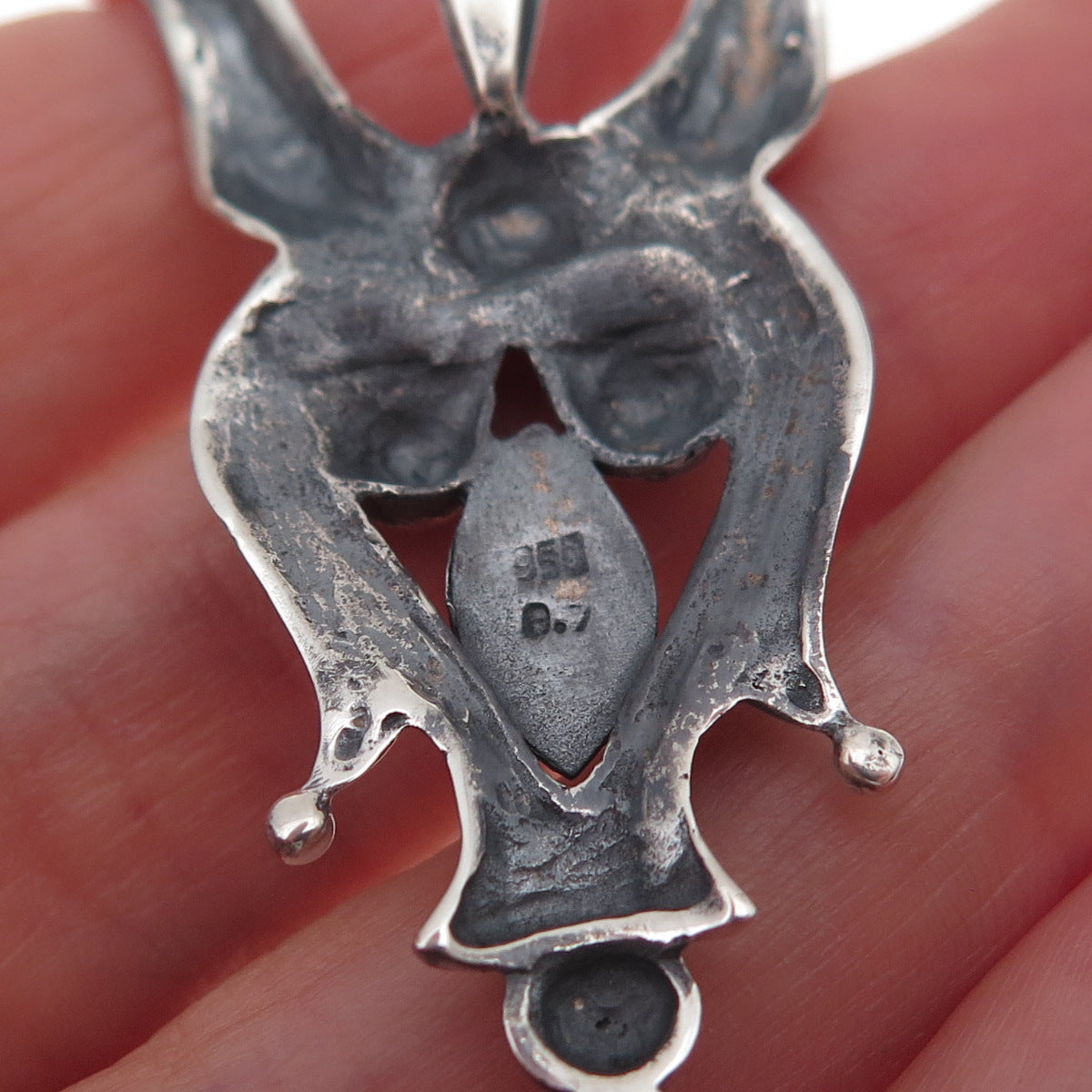 950 Silver Vintage Evil Heart Modernist Oxidized Pendant