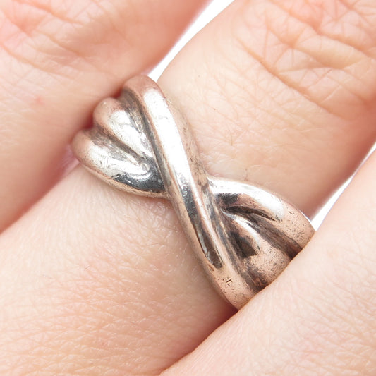 925 Sterling Silver Vintage Modernist Twisted Oxidized Ring Size 8.25