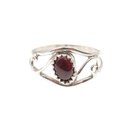 925 Sterling Silver Vintage Real Red Garnet Swirl Ring Size 10.25