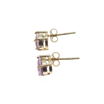 925 Sterling Silver Gold Plated Real Pear-Cut Amethyst Stud Earrings