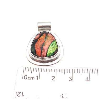 925 Sterling Silver Vintage Mexico Dichroic Glass Modernist Slide Pendant