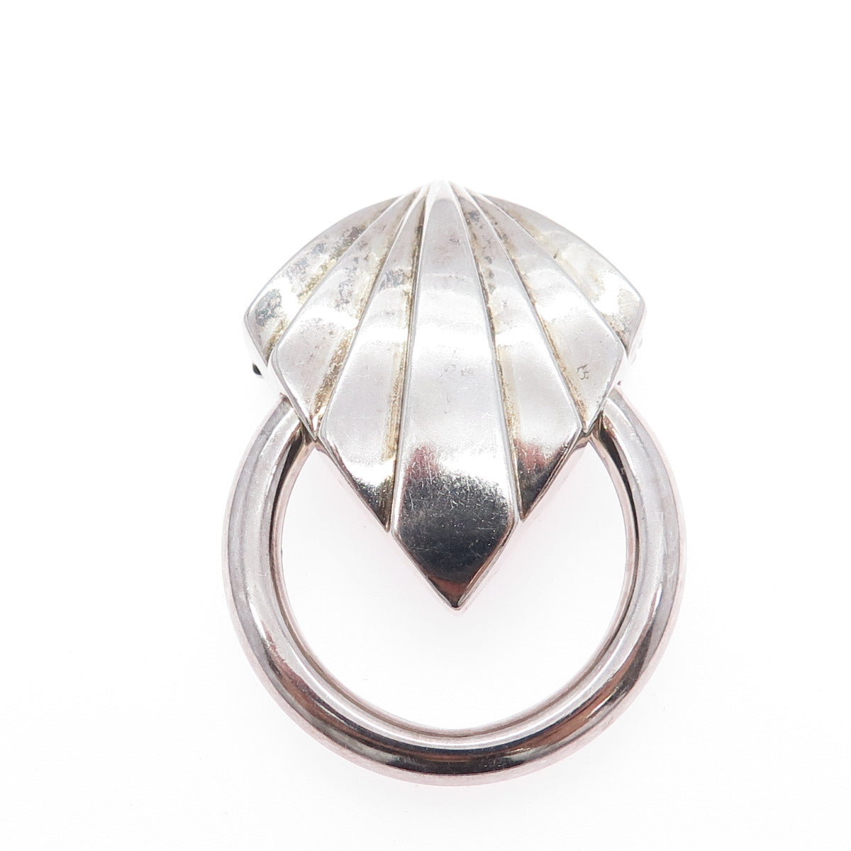 KRYPELL 925 Sterling Silver Vintage Modernist Door Knocker Oxidized Pin Brooch