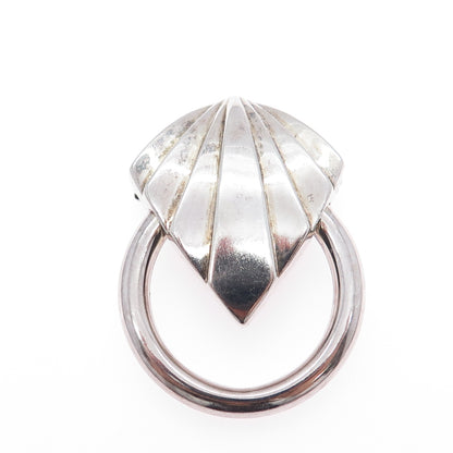 KRYPELL 925 Sterling Silver Vintage Modernist Door Knocker Oxidized Pin Brooch
