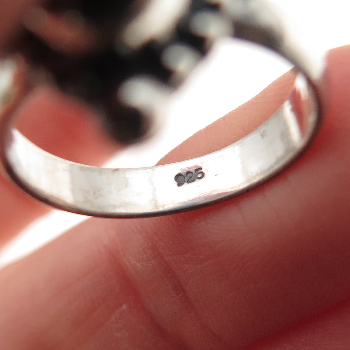 925 Sterling Silver Vintage Real Tourmaline Modernist Oxidized Ring Size 6.75