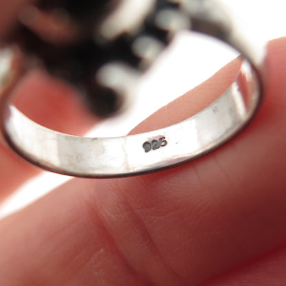 925 Sterling Silver Vintage Real Tourmaline Modernist Oxidized Ring Size 6.75