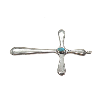 Old Pawn 925 Sterling Silver Vintage Southwestern Turquoise Cross Large Pendant