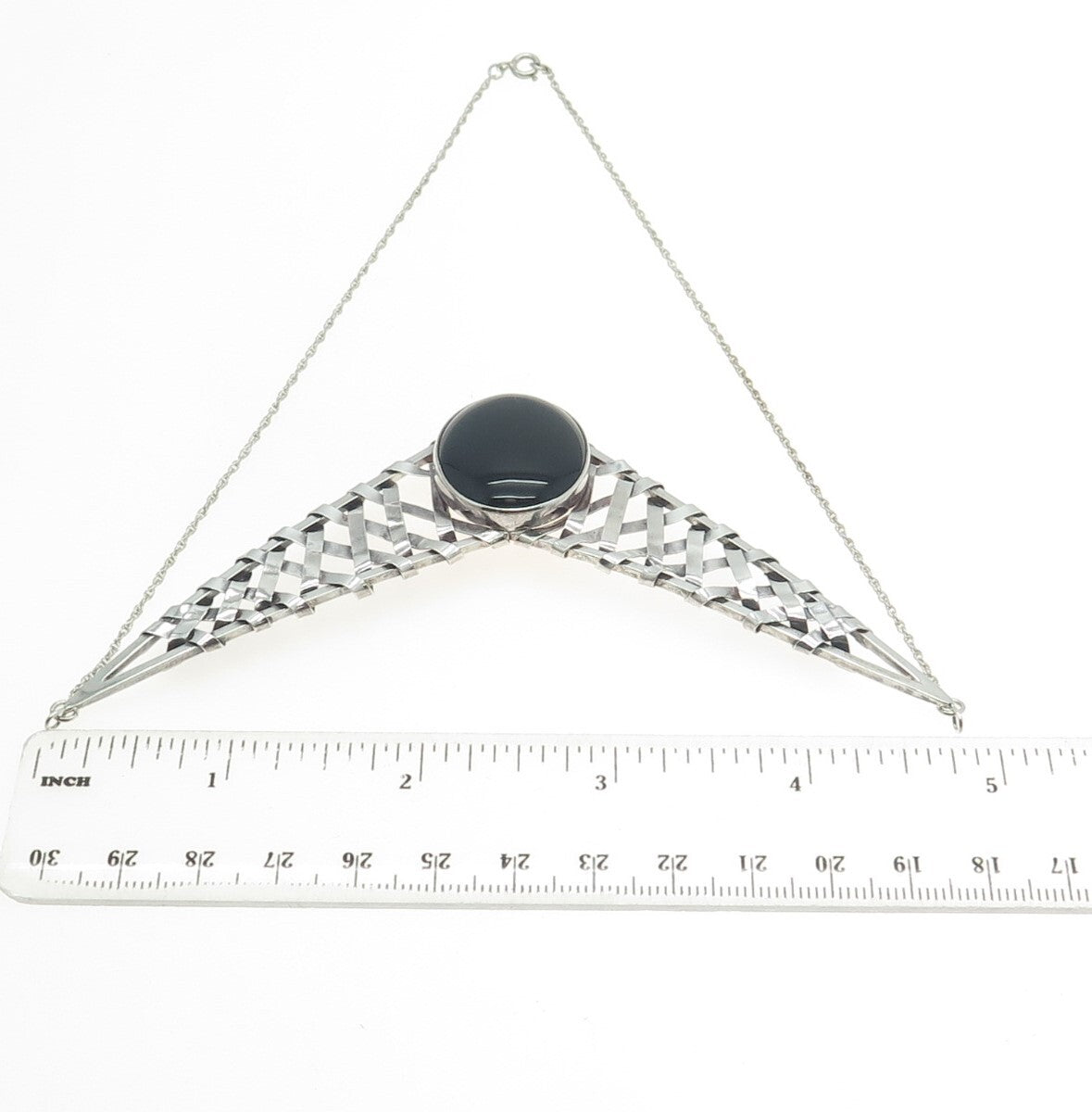925 Sterling Silver Vintage Real Black Onyx Modernist Woven Chain Necklace 18"