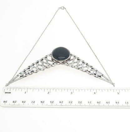 925 Sterling Silver Vintage Real Black Onyx Modernist Woven Chain Necklace 18"