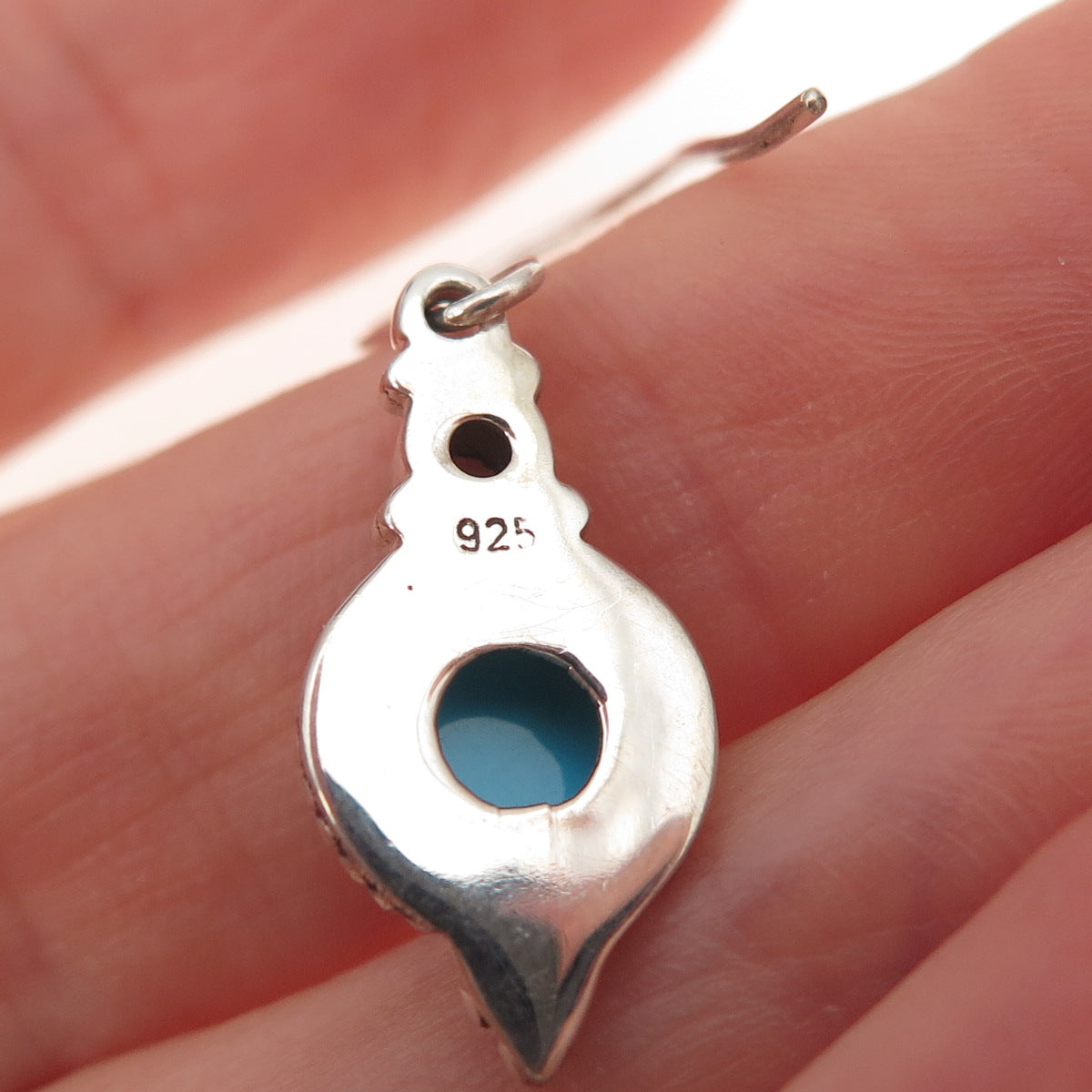 925 Sterling Silver Vintage Real Turquoise & London Blue Topaz Dangle Earrings