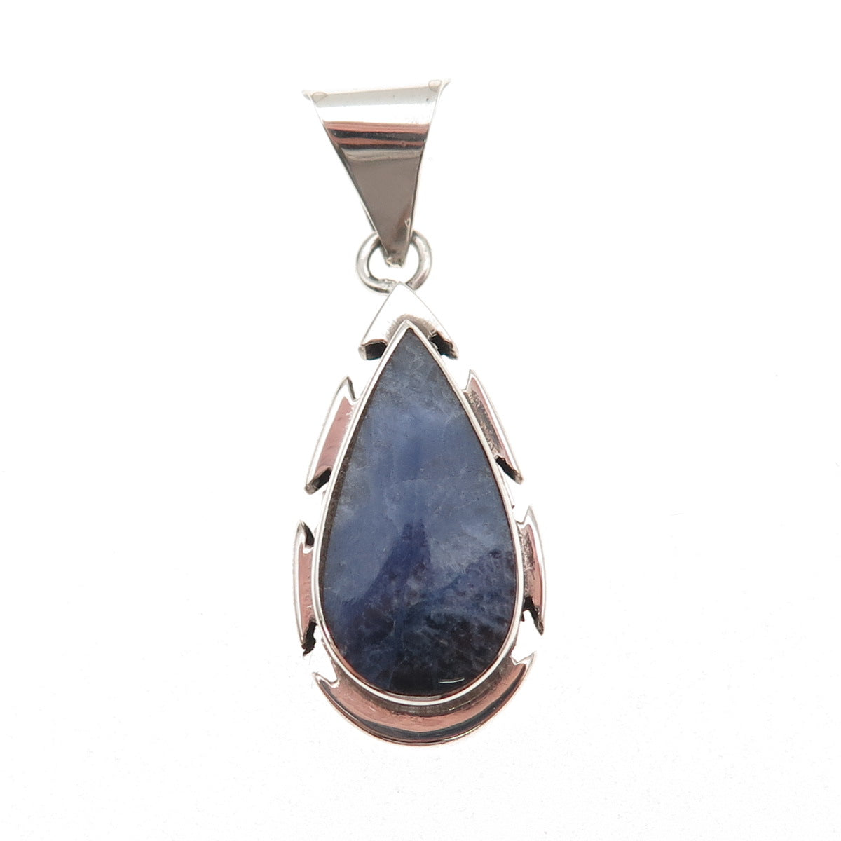 925 Sterling Silver Vintage Mexico Real Sodalite Teardrop Oxidized Charm Pendant