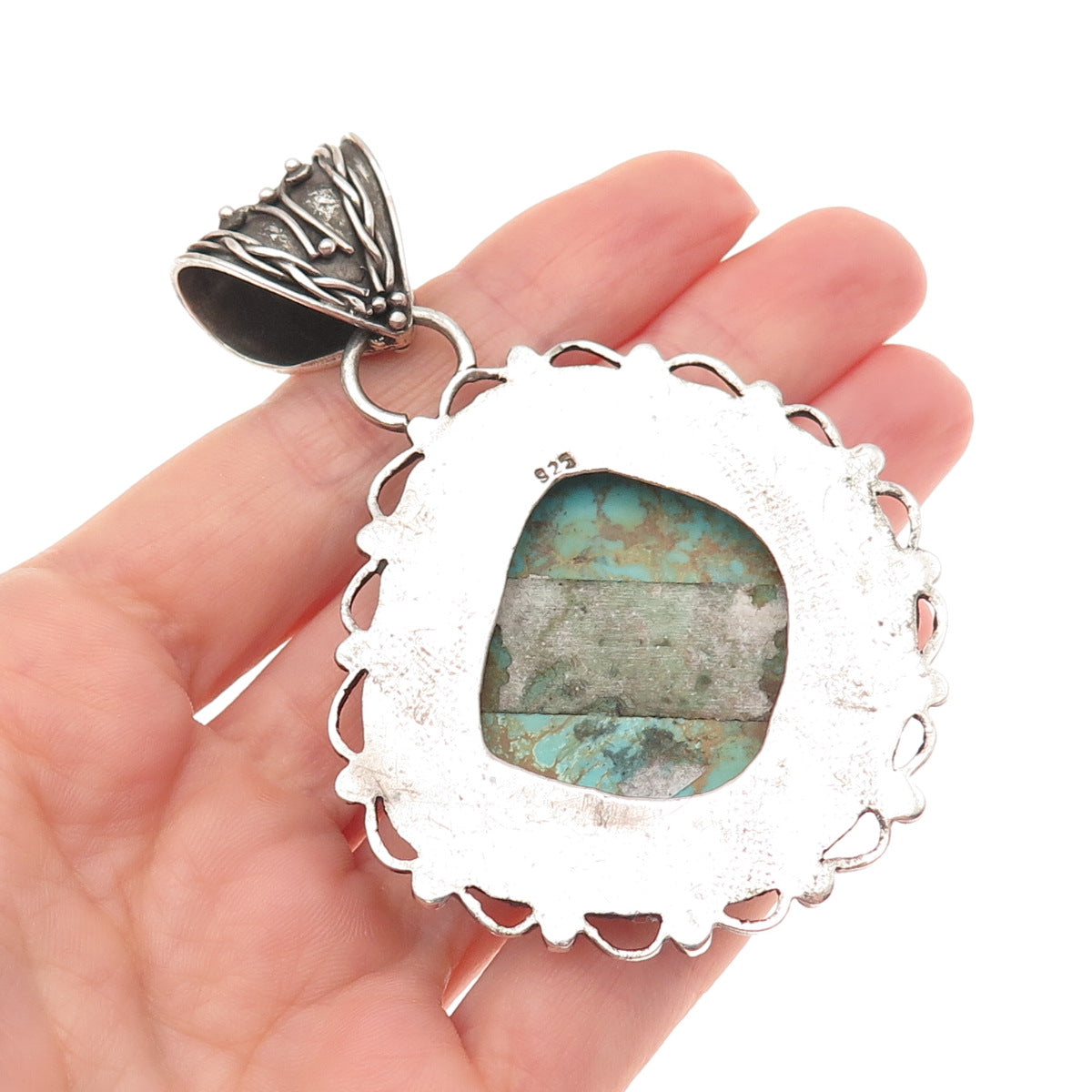 925 Sterling Silver Vintage Southwestern Real Lone Mountain Turquoise Pendant